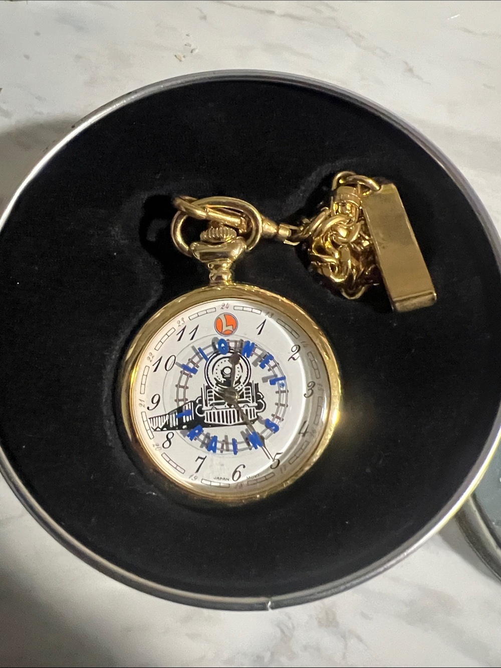 Gold Pocket Watch with Train Dial - Men Accessories